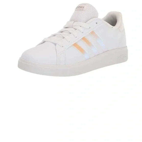 Adidas Grand Court 2.0 White Iridescent Kids Sneakers Size 2 Unisex Tennis Shoes - Picture 5 of 7